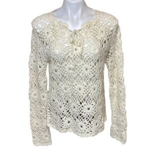 Express cream hand knit formal crochet wool blend sweater size M